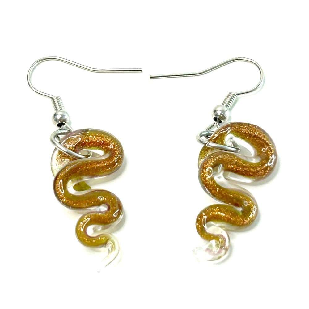 Glass Snake Earrings Gold Sparkle - Picture 1 of 5